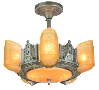 Scarce American Art Deco 6 Shade Chandelier by Estellite (ANT-922)